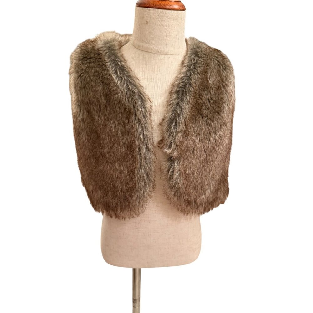 Brown Faux Fur Vest Floral Lined Kids Size 4T Sleeveless Layering Gilet